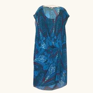 DKNYC 2X Teal Abstract Ikat Overlay Dress w/ Slip | Artsy Statement | Plus Size